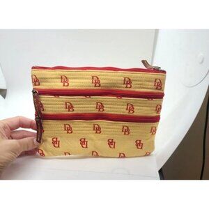 VTG Dooney & Bourke Yellow Canvas Zip Pouch Cosmetic bag leather tabs RARE
